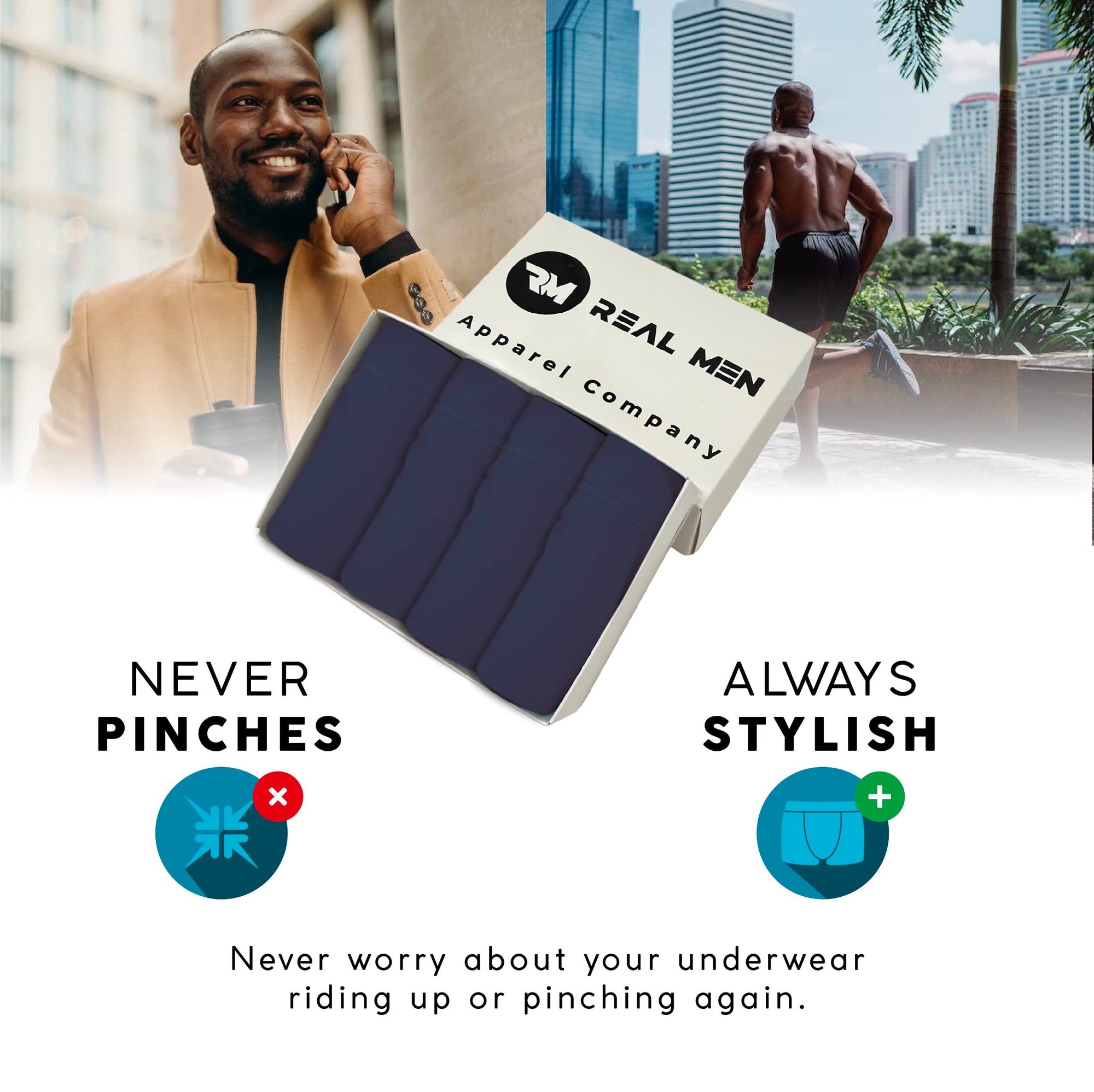 Moisture-wicking modal, high-quality elastic, and non-restrictive pouch.