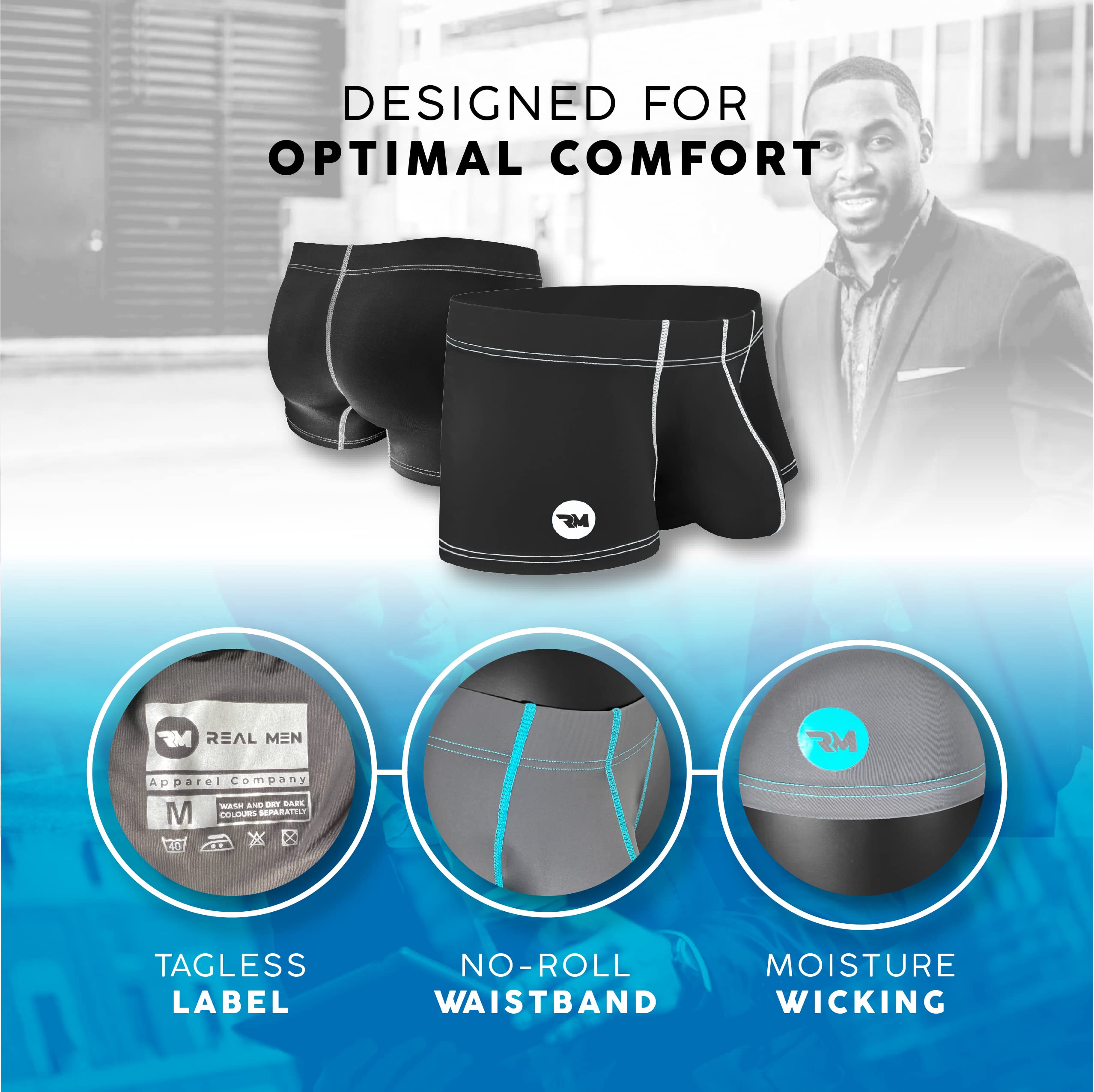Nylon 3in Boxer Briefs No Fly 1pk Black - White Stitch – Real Men ...